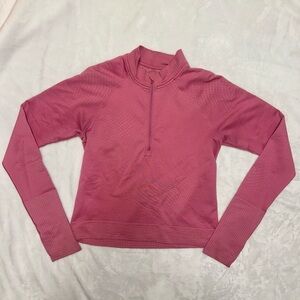 Lululemon Rest Less Cropped Half Zip Long Sleeve in Pink Blossom / Sugar Pink